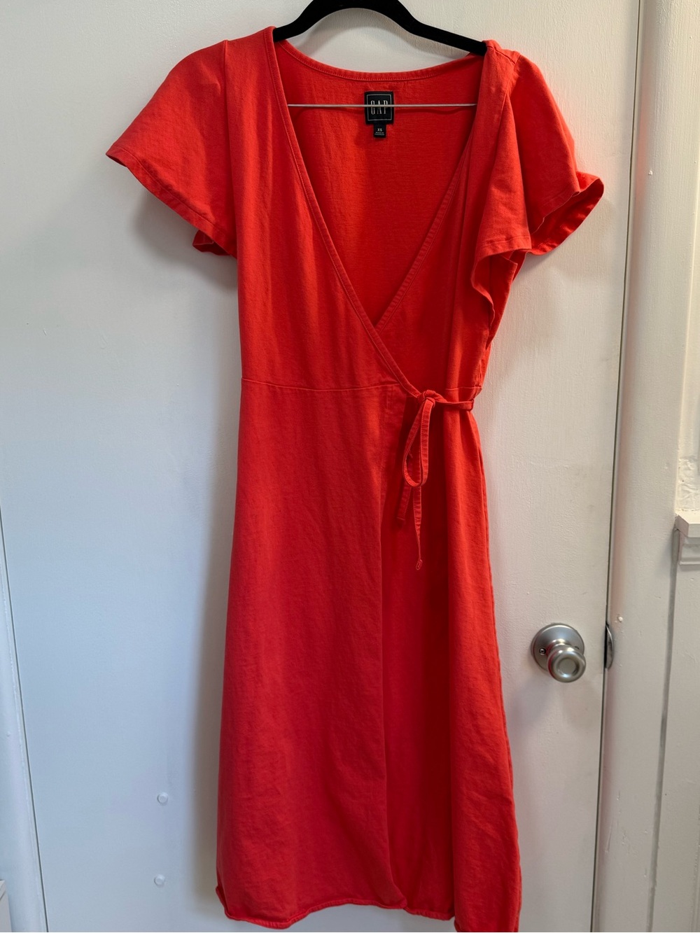 GAP Bright Coral Wrap Midi Dress